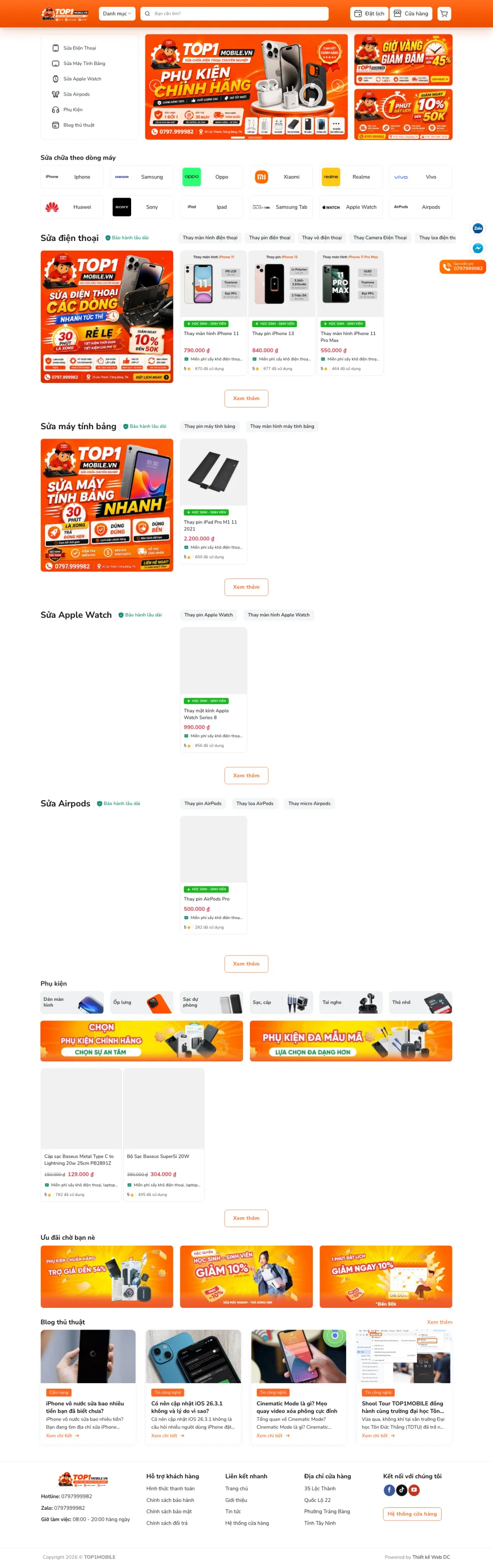 Giao diện Sửa Chữa TOP1MOBILE