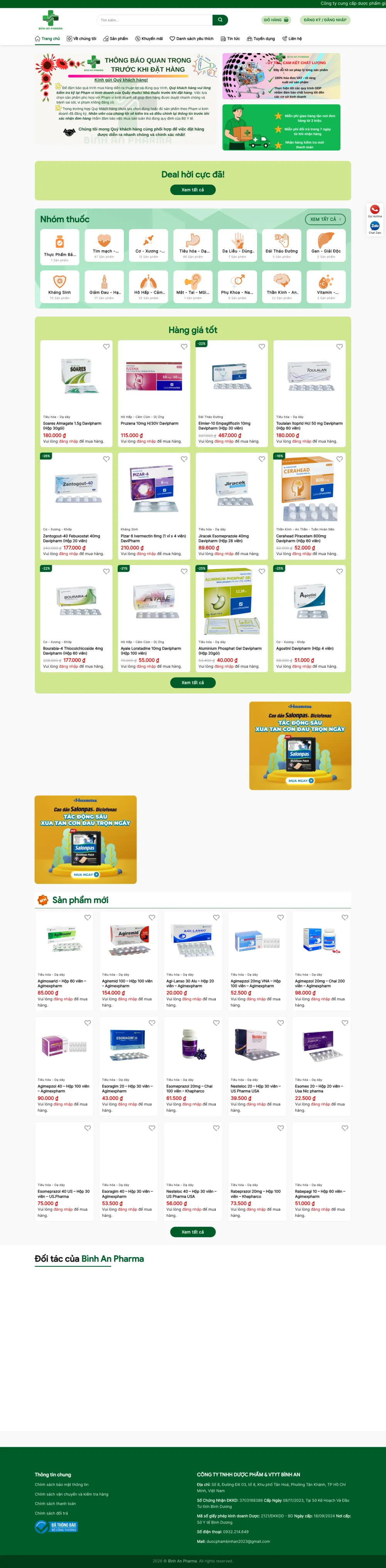 Giao diện Nhà Thuốc Bình An Pharma